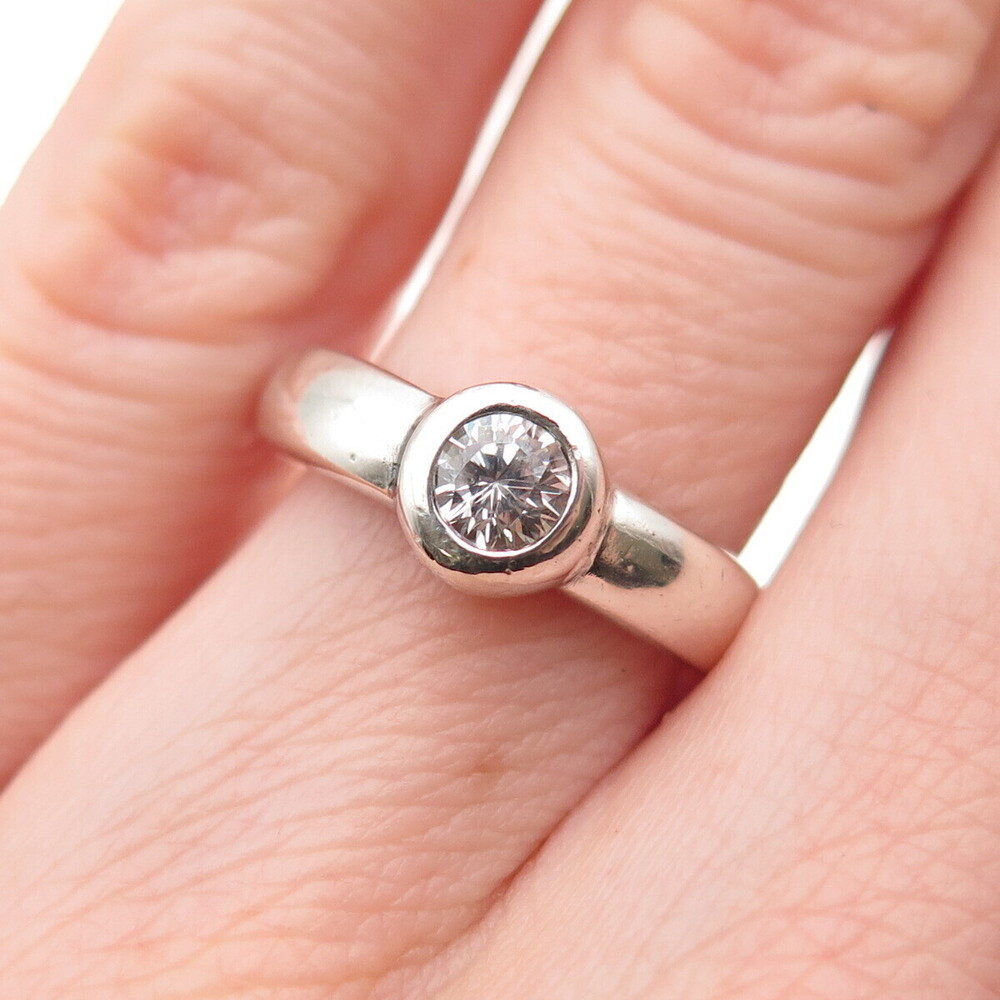 925 Sterling Silver Round-Cut C Z Oxidized Ring Size 5.75
